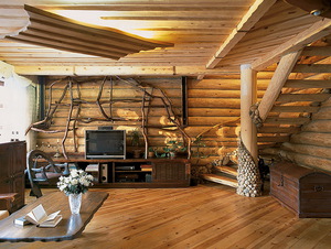 Интерьер деревянного дома из бруса внутри 